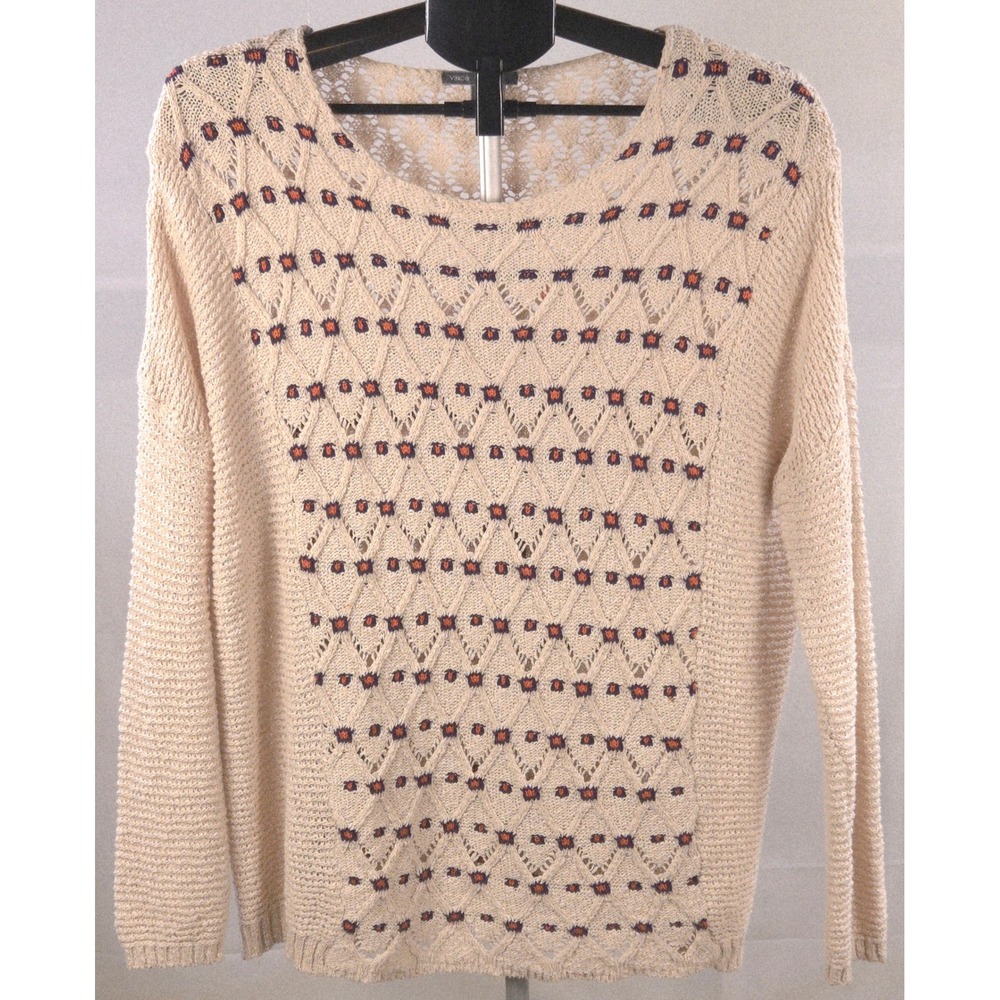 Vince Women's Large Open Knit Cotton Blend Sweater Boho Elevated Basic